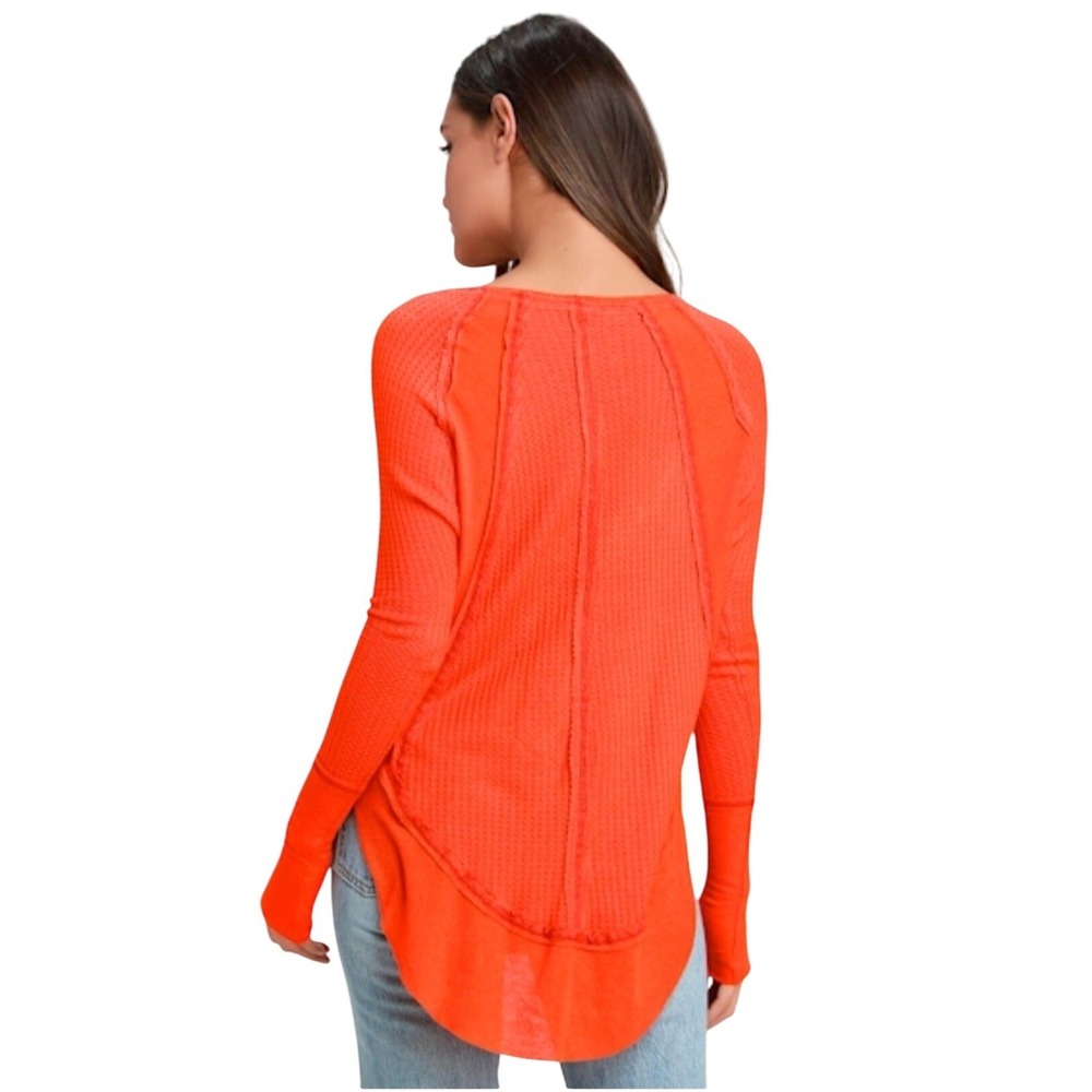 New Free People Women's Orange Catalina Waffle Knit Thermal Top Size XS - Picture 4 of 11